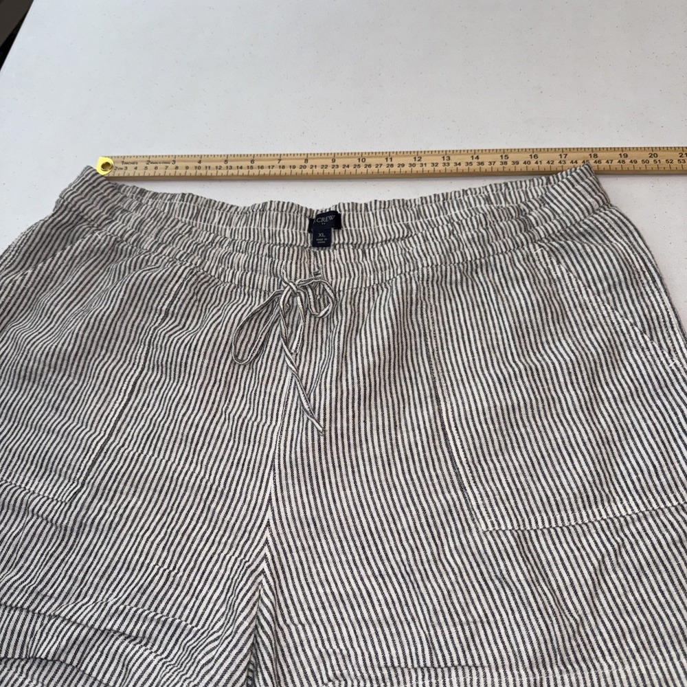 J.Crew Women's Drawstring Linen Shorts Black And White Sz XL 4" Inseam Pockets - Picture 6 of 11